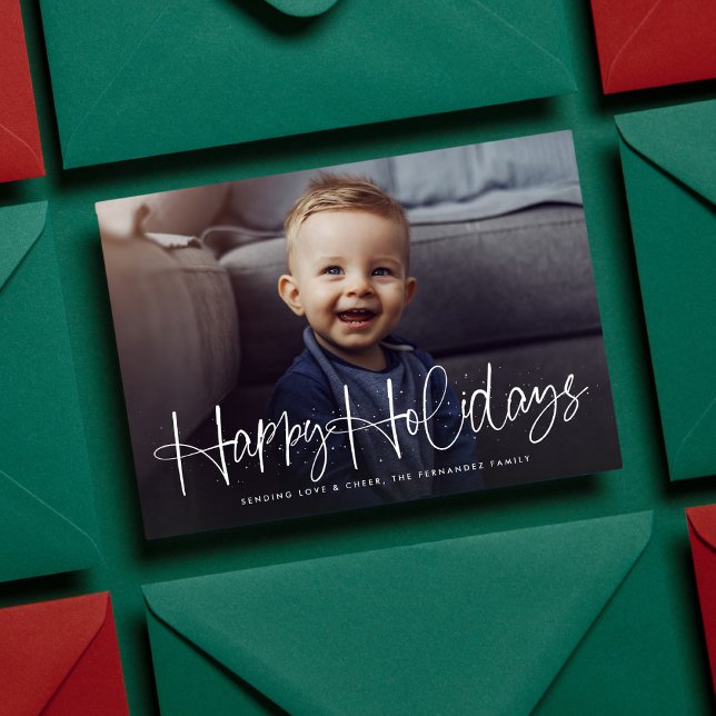 Fun happy script simple one photo holiday card (Creator Uploaded)