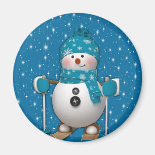 Fun Happy Skiing Snowman Magnet