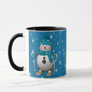 Fun Happy Skiing Snowman Mug