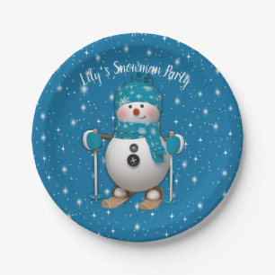 Fun Happy Skiing Snowman Paper Plate