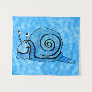Fun Happy Snail With Bright Blue Shell Tapestry