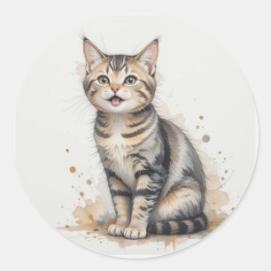 Fun Happy Tabby Cat Kitten Pet Animal Classic Round Sticker