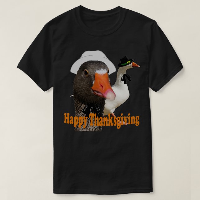 Fun Happy Thanksgiving Pilgrim Duck Couple In Cost T-Shirt (Design Front)