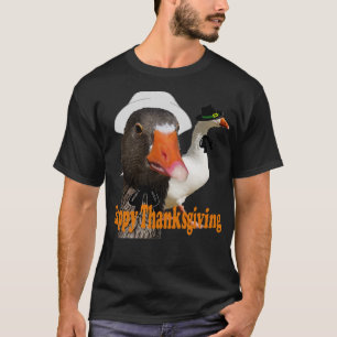 Fun Happy Thanksgiving Pilgrim Duck Couple In Cost T-Shirt