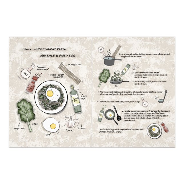 Fun Healthy Breakfast Pasta Recipe Illustration  Photo Print (Front)