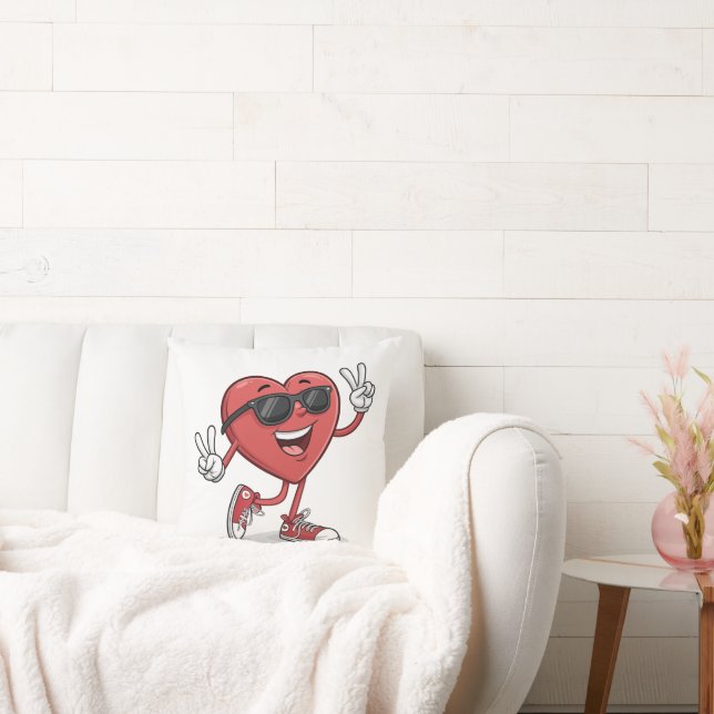 Fun Heart Cartoon with Sunglasses Funny Cushion (Couch)