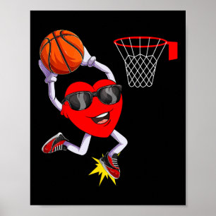 Fun Heart Dunking Bysketbyll Sport Lovers Valentin Poster