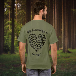 Fun Heart of Black Paw Prints Back Design T-Shirt