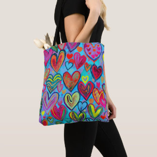 Fun Heart Pattern Blue Mix Tote Bag