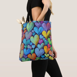 Fun Heart Pattern Blue Mix Tote Bag