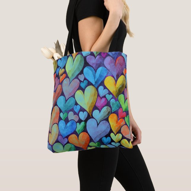 Fun Heart Pattern Blue Mix Tote Bag (Close Up)