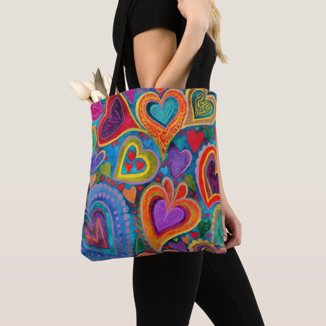 Fun Heart Pattern Purple Mix Tote Bag (Close Up)