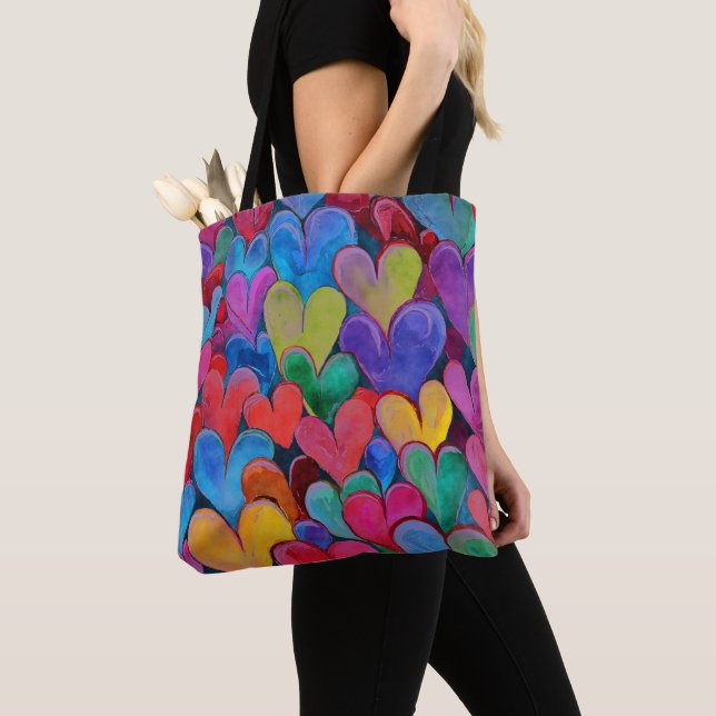 Fun Heart Pattern Purple Mix Tote Bag (Close Up)