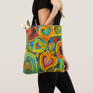 Fun Heart Pattern Yellow Mix Tote Bag