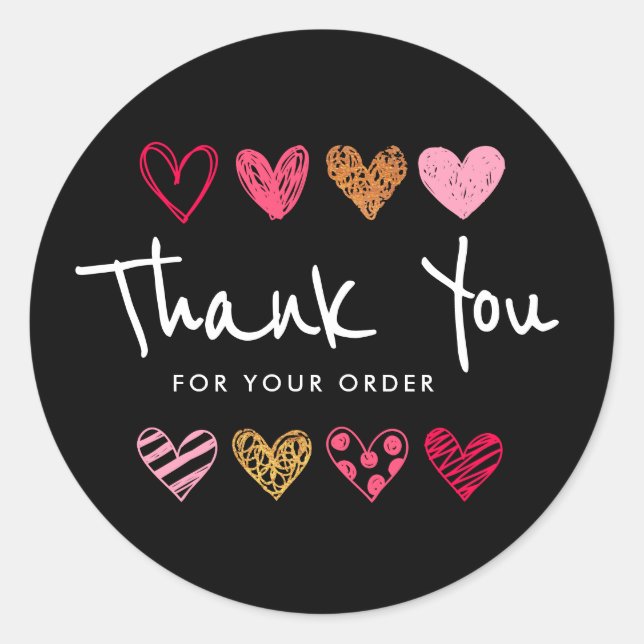 fun heart thank you black classic round sticker (Front)
