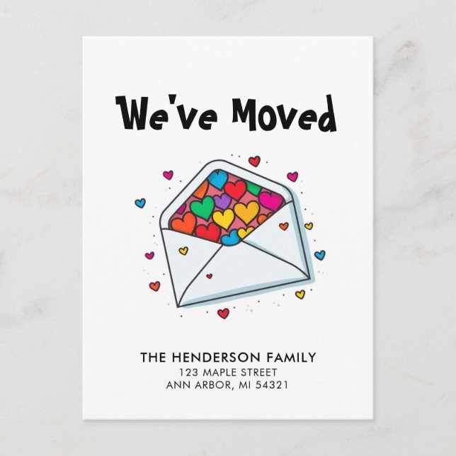 Fun Hearts New Home Moving Announcement Postcard (Front)