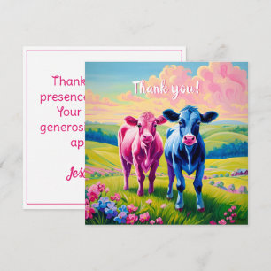 Fun Heifer or Bull Gender Reveal  Thank You Card