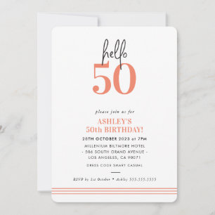 FUN hello 50 modern 50th birthday party orange Invitation