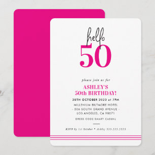 FUN hello 50 modern 50th birthday party pink Invitation