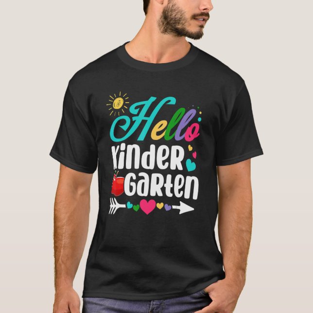 Fun Hello Kindergarten First Day Of School Student T-Shirt (Front)