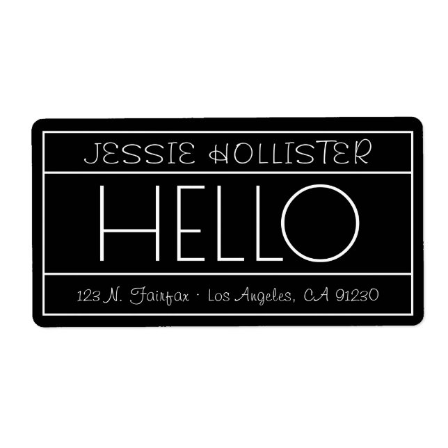 Fun "Hello" Return Address Black & White Shipping (Front)