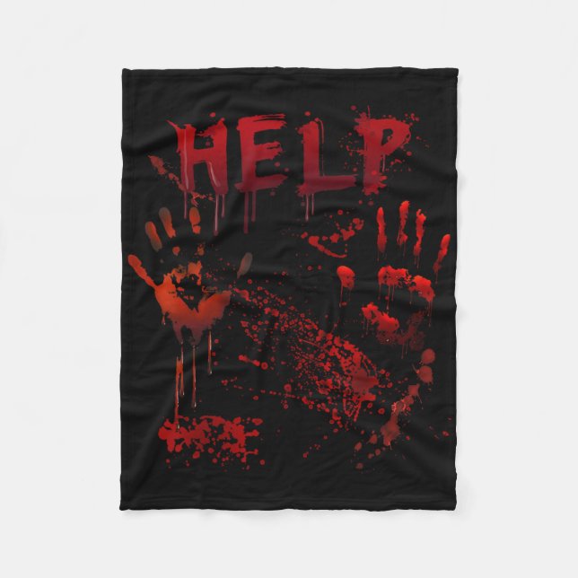 Fun Help Bloody Handprint Halloween Costume Matchi Fleece Blanket (Front)
