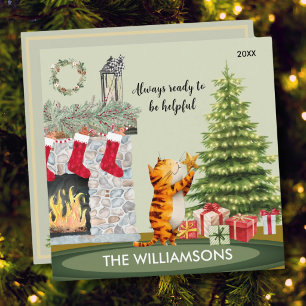 Fun Helpful Cat with Christmas Tree Card