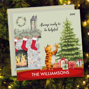 Fun Helpful Cat with Christmas Tree Card