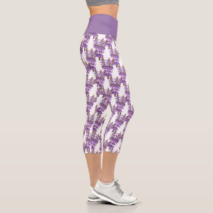 Fun Herb Print Lavender Flowers on White  Capri Leggings