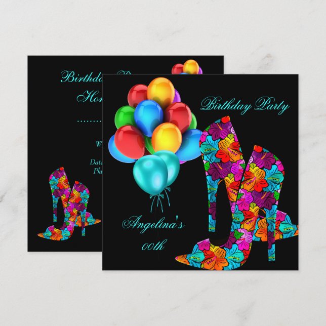 FUN High Heel Shoes Birthday Party Balloons Invitation (Front/Back)