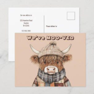 Fun Highland Cow Cream New Address Postcard