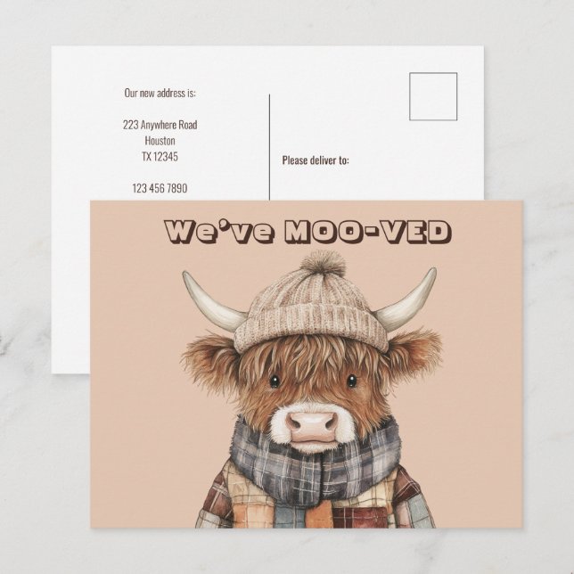 Fun Highland Cow Cream New Address Postcard (Front/Back)
