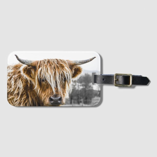 Fun Highland Cow luggage tag (Front Horizontal)