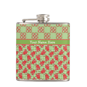 Fun Hip Flask to Personalize: Cute Red Dragons