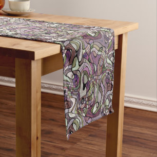 Fun Hip Purple Violet Black Mosaic Art Pattern Short Table Runner