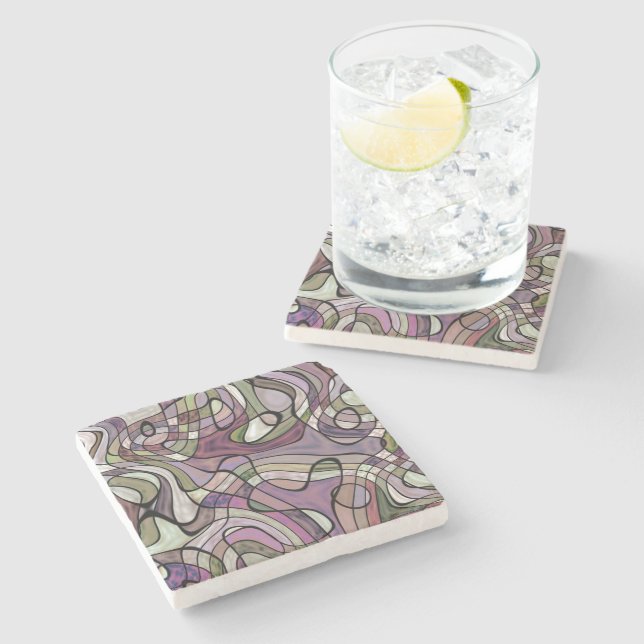Fun Hip Purple Violet Black Mosaic Art Pattern Stone Coaster (Side)