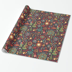 Fun hippie colourful holiday Christmas wrapping Wrapping Paper