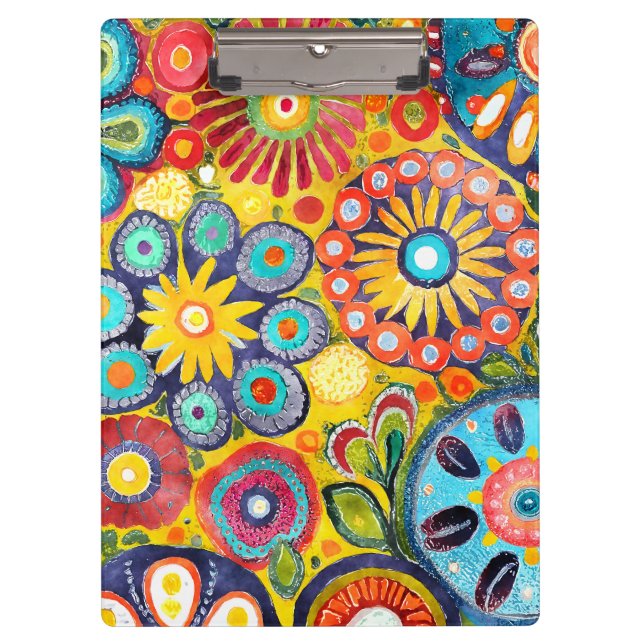 Fun Hippie Flower Patterned Clipboard (Front)