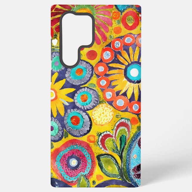 Fun Hippie Flower Patterned Samsung Galaxy S22 Ultra Case (Back)