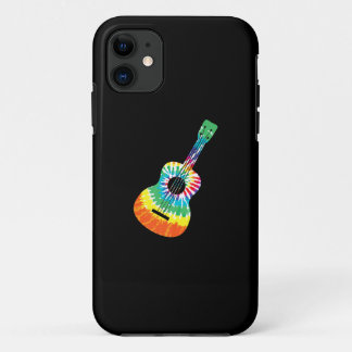 Fun Hippie Rainbow Tie Dye Acoustic Guitar Premium iPhone 11 Case