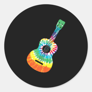 Fun Hippie Rainbow Tie Dye Acoustic Guitar Premium Classic Round Sticker