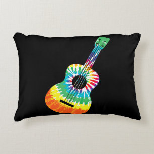 Fun Hippie Rainbow Tie Dye Acoustic Guitar Premium Decorative Cushion