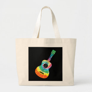 Fun Hippie Rainbow Tie Dye Acoustic Guitar Premium Large Tote Bag