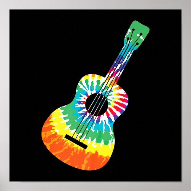 Fun Hippie Rainbow Tie Dye Acoustic Guitar Premium Poster (Front)