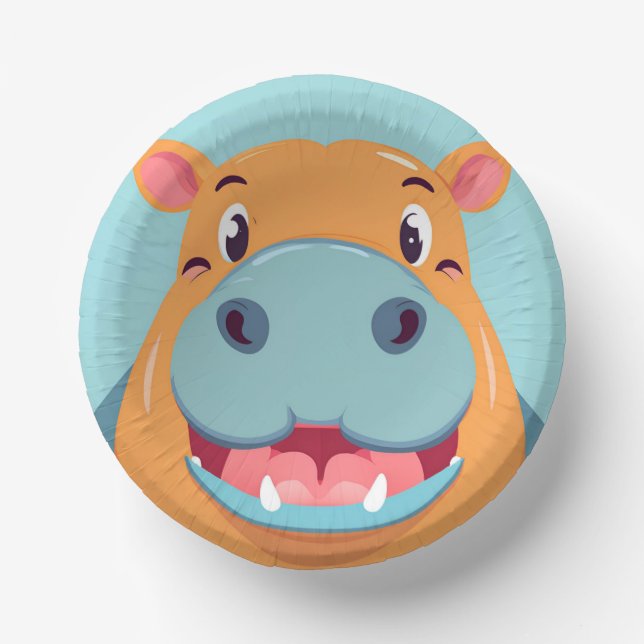Fun Hippo Face safari Wild jungle Birthday Party Paper Plate (Front)