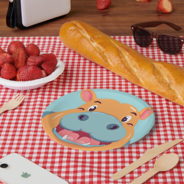 Fun Hippo Face safari Wild jungle Birthday Party Paper Plate (Picnic)