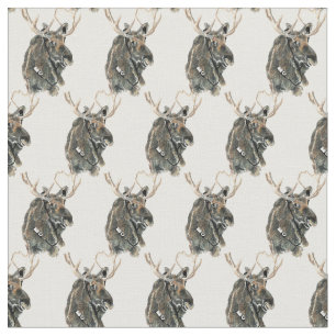 Fun Hipster Cool Moose with Tunes Bird Art Fabric