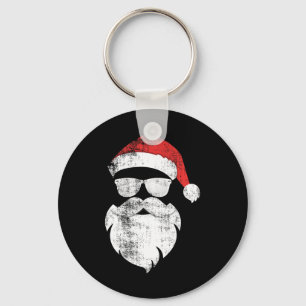 Fun Hipster Santa Face With Hat Beard and Glasses Key Ring