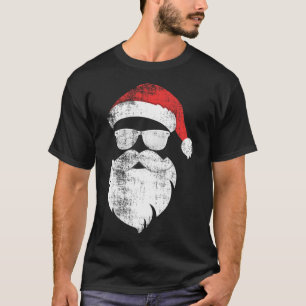 Fun Hipster Santa Face With Hat Beard and Glasses T-Shirt
