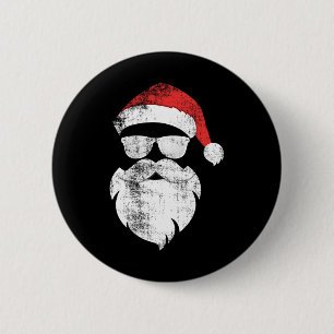 Fun Hipster Santa Face With Hat Beard And Gles Chr 6 Cm Round Badge